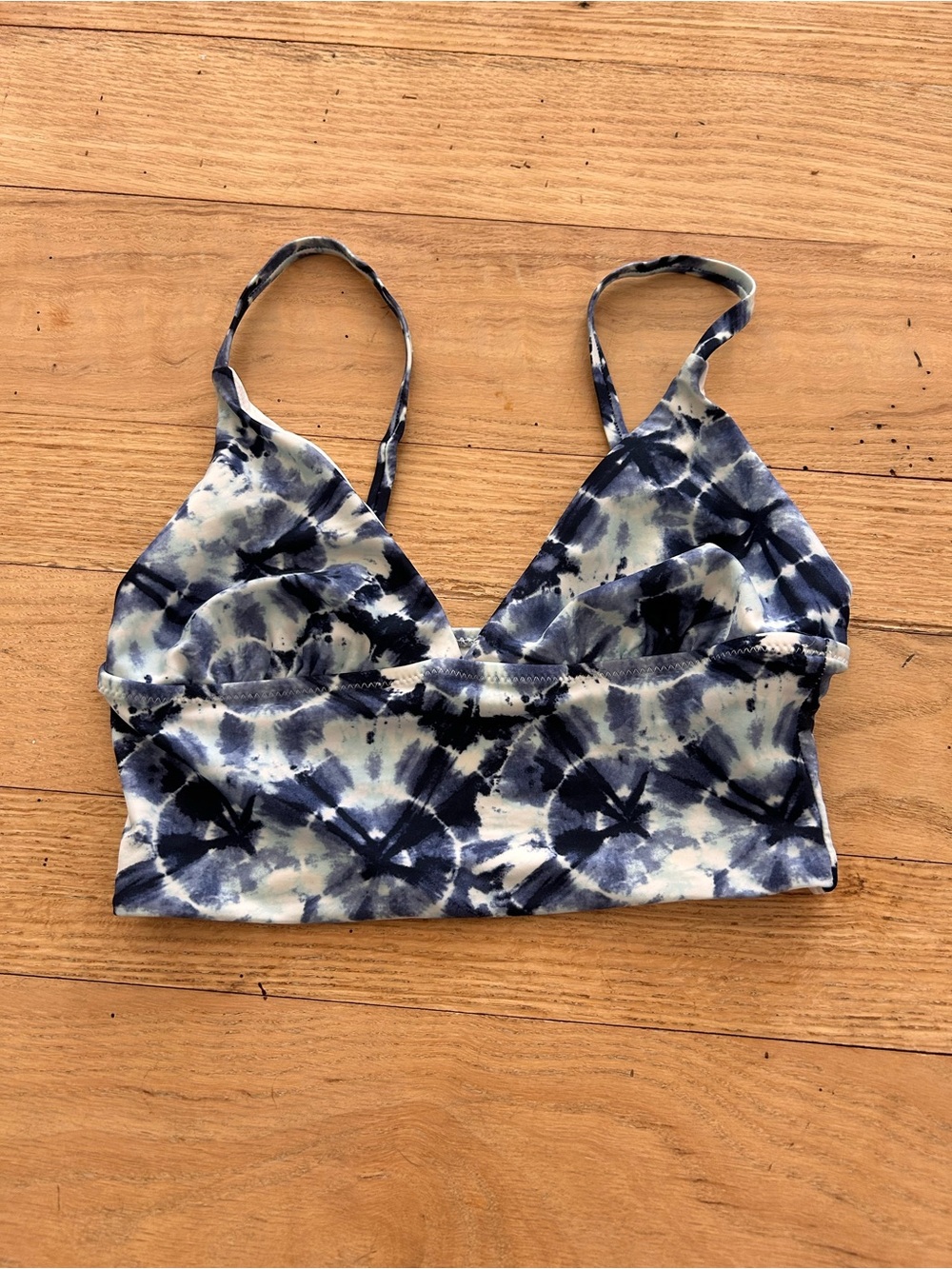 Old Navy Tie-Dye Blue and White Long-Line Bikini Top